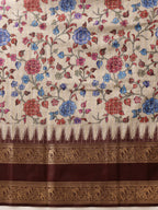 Hiral Fashion Beige Kanjivaram Soft Silk Floral Digital Print Saree