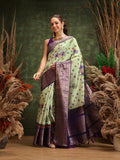 Hiral Fashion Olive Kanjeevaram Banarasi Silk Floral Digital Printed Saree