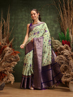 Hiral Fashion Olive Kanjeevaram Banarasi Silk Floral Digital Printed Saree