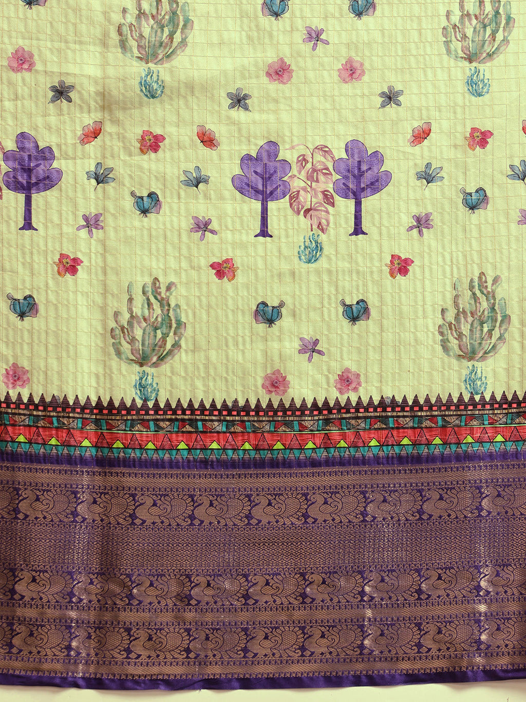 Hiral Fashion Olive Kanjeevaram Banarasi Silk Floral Digital Printed Saree