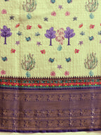 Hiral Fashion Olive Kanjeevaram Banarasi Silk Floral Digital Printed Saree