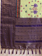 Hiral Fashion Olive Kanjeevaram Banarasi Silk Floral Digital Printed Saree
