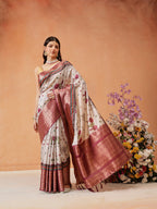 Hiral Fashion Grey Kanjeevaram Banarasi Silk Floral Digital Printed Saree