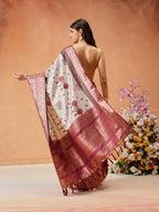 Hiral Fashion Grey Kanjeevaram Banarasi Silk Floral Digital Printed Saree