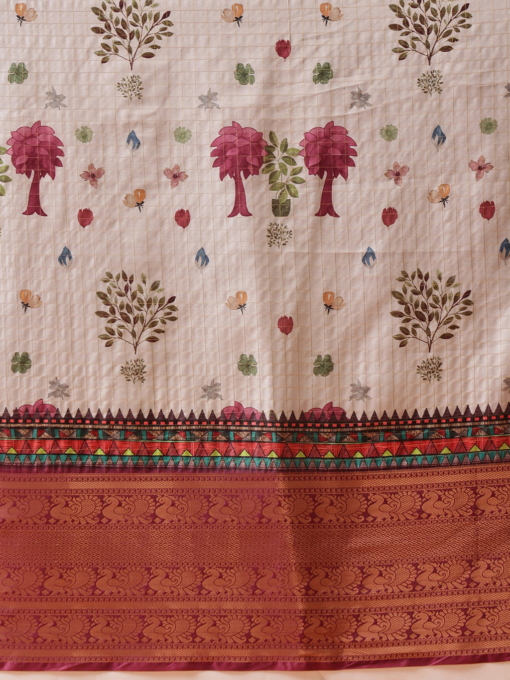 Hiral Fashion Grey Kanjeevaram Banarasi Silk Floral Digital Printed Saree
