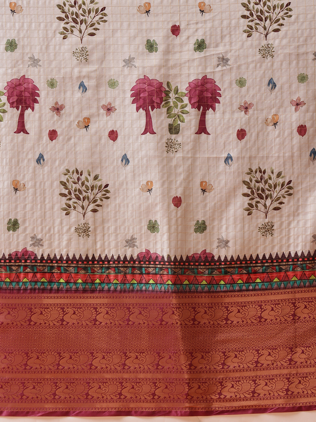 Hiral Fashion Grey Kanjeevaram Banarasi Silk Floral Digital Printed Saree