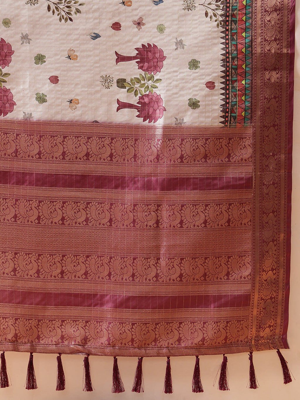Hiral Fashion Grey Kanjeevaram Banarasi Silk Floral Digital Printed Saree