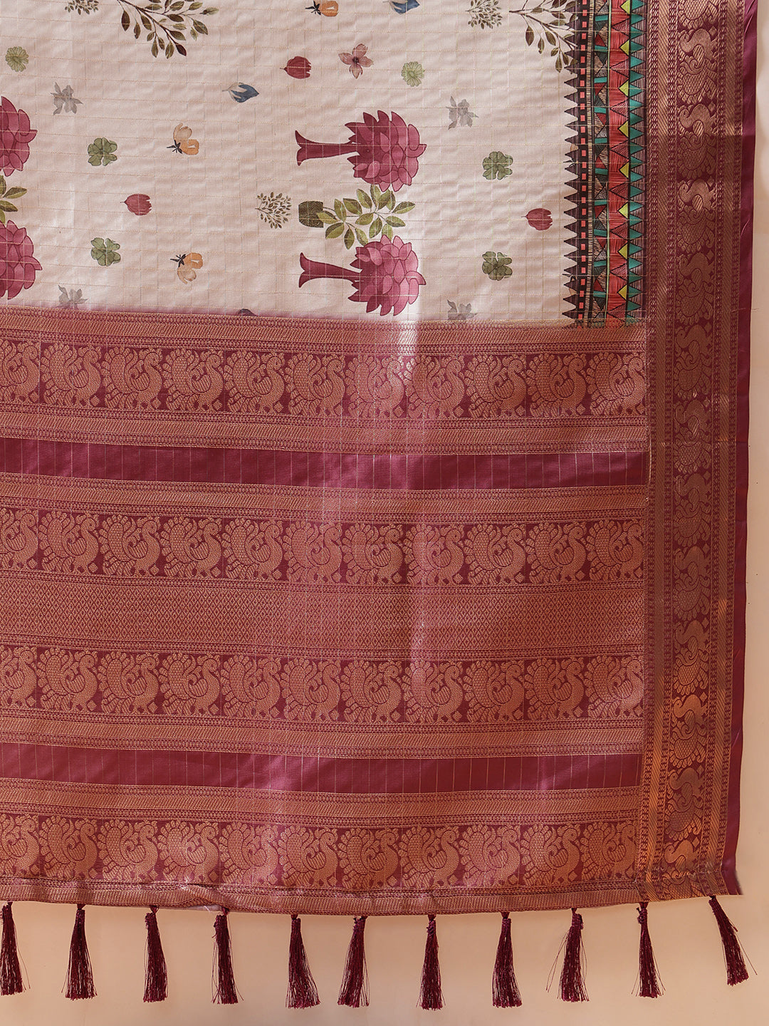 Hiral Fashion Grey Kanjeevaram Banarasi Silk Floral Digital Printed Saree
