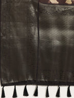 Brown Kanchipuram Silk Digital Print Floral Saree with Unstitched Blouse - Hiral Fashion