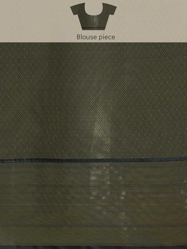 Green Kanchipuram Silk Digital Print Floral Saree with Unstitched Blouse - Hiral Fashion