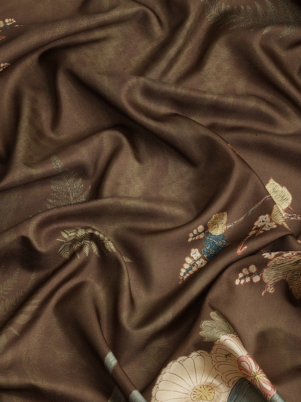 Multicolor Kanchipuram Silk Digital Print Floral Saree with Unstitched Blouse - Hiral Fashion