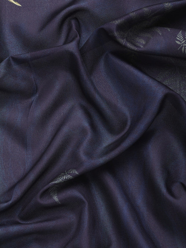 Navy Blue Kanchipuram Silk Digital Print Floral Saree with Unstitched Blouse - Hiral Fashion