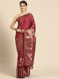 Red Kanchipuram Silk Digital Print Floral Saree with Unstitched Blouse - Hiral Fashion