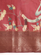 Red Kanchipuram Silk Digital Print Floral Saree with Unstitched Blouse - Hiral Fashion