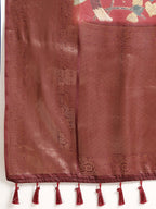 Red Kanchipuram Silk Digital Print Floral Saree with Unstitched Blouse - Hiral Fashion