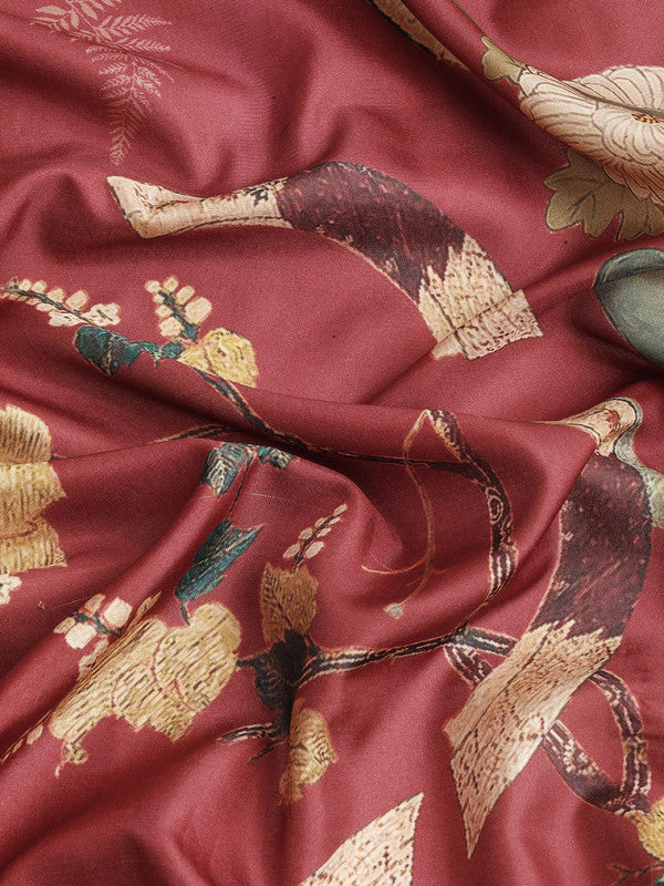 Red Kanchipuram Silk Digital Print Floral Saree with Unstitched Blouse - Hiral Fashion