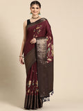 Purple Kanchipuram Silk Digital Print Floral Saree with Unstitched Blouse - Hiral Fashion
