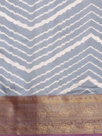 Gray Silk Blend Digital Print Striped Saree with Unstitched Blouse - Hiral Fashion