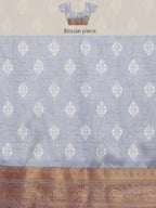 Gray Silk Blend Digital Print Striped Saree with Unstitched Blouse - Hiral Fashion