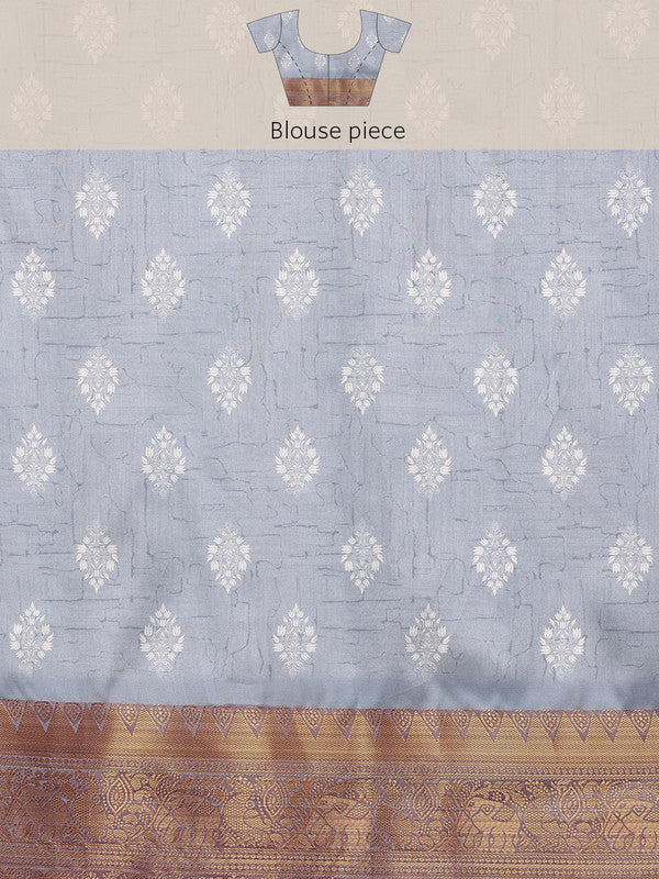 Gray Silk Blend Digital Print Striped Saree with Unstitched Blouse - Hiral Fashion