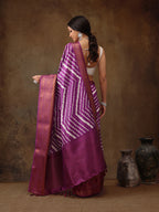 Lavender Silk Blend Digital Print Striped Saree with Unstitched Blouse - Hiral Fashion