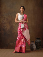 Pink Silk Blend Digital Print Striped Saree with Unstitched Blouse - Hiral Fashion
