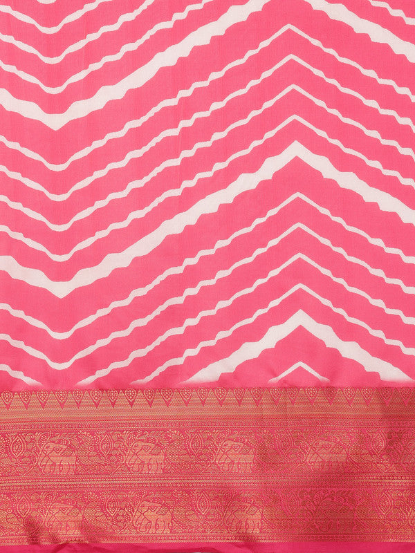 Pink Silk Blend Digital Print Striped Saree with Unstitched Blouse - Hiral Fashion