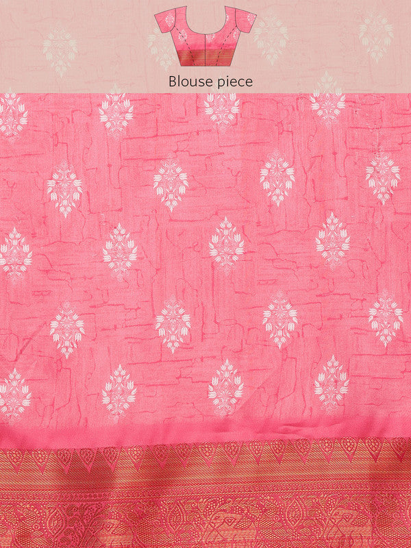Pink Silk Blend Digital Print Striped Saree with Unstitched Blouse - Hiral Fashion