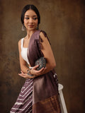 Purple Silk Blend Digital Print Striped Saree with Unstitched Blouse - Hiral Fashion