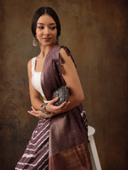 Purple Silk Blend Digital Print Striped Saree with Unstitched Blouse - Hiral Fashion