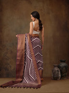 Purple Silk Blend Digital Print Striped Saree with Unstitched Blouse - Hiral Fashion