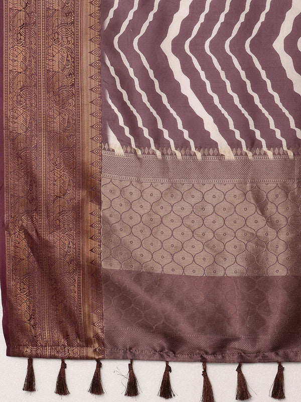 Purple Silk Blend Digital Print Striped Saree with Unstitched Blouse - Hiral Fashion