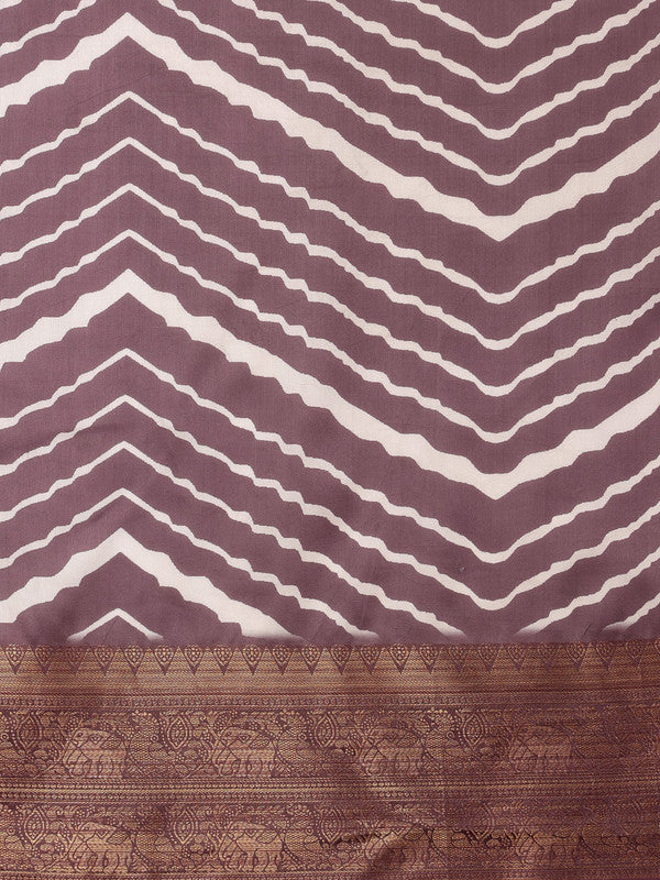 Purple Silk Blend Digital Print Striped Saree with Unstitched Blouse - Hiral Fashion