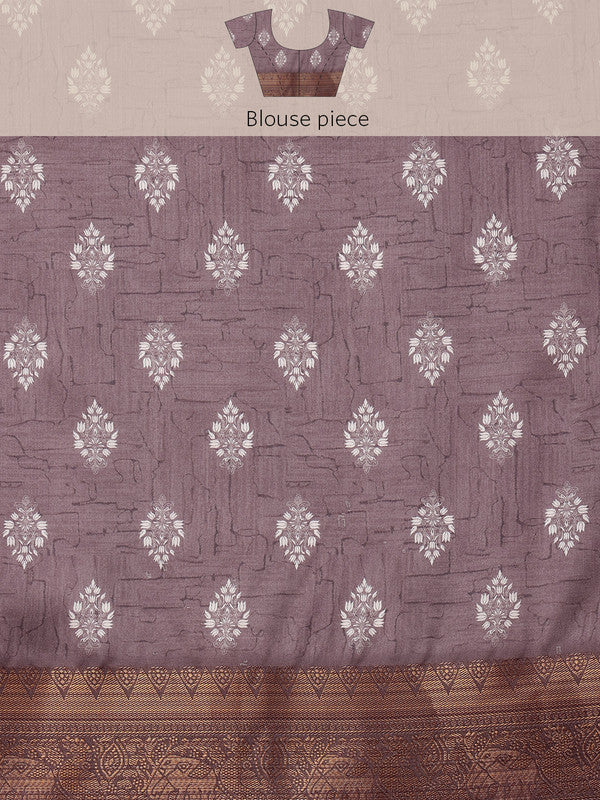 Purple Silk Blend Digital Print Striped Saree with Unstitched Blouse - Hiral Fashion