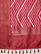 Red Silk Blend Digital Print Striped Saree with Unstitched Blouse - Hiral Fashion