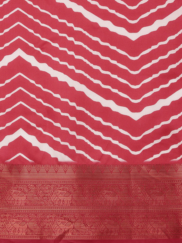 Red Silk Blend Digital Print Striped Saree with Unstitched Blouse - Hiral Fashion