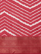Red Silk Blend Digital Print Striped Saree with Unstitched Blouse - Hiral Fashion
