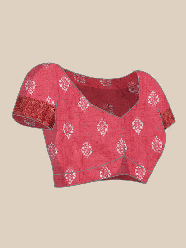Red Silk Blend Digital Print Striped Saree with Unstitched Blouse - Hiral Fashion