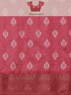 Red Silk Blend Digital Print Striped Saree with Unstitched Blouse - Hiral Fashion
