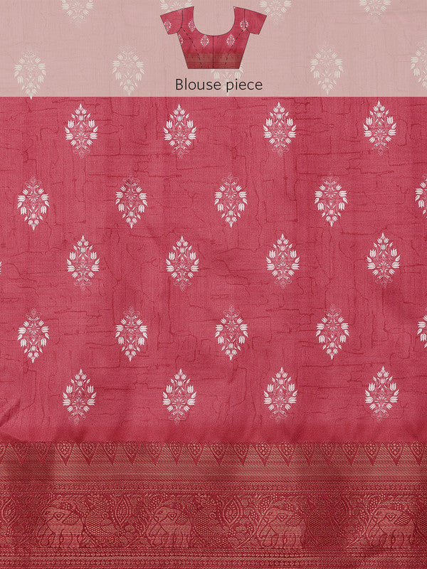 Red Silk Blend Digital Print Striped Saree with Unstitched Blouse - Hiral Fashion