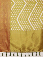 Yellow Silk Blend Digital Print Striped Saree with Unstitched Blouse - Hiral Fashion