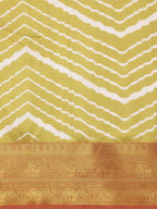 Yellow Silk Blend Digital Print Striped Saree with Unstitched Blouse - Hiral Fashion