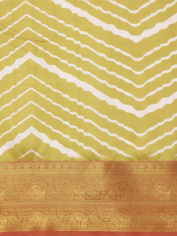 Yellow Silk Blend Digital Print Striped Saree with Unstitched Blouse - Hiral Fashion