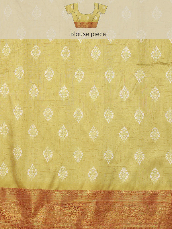 Yellow Silk Blend Digital Print Striped Saree with Unstitched Blouse - Hiral Fashion