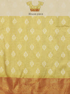 Yellow Silk Blend Digital Print Striped Saree with Unstitched Blouse - Hiral Fashion