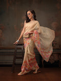 Hiral Fashion Beige Kota Doria Tissue Silk Floral Digital Print Saree