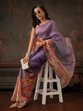 Hiral Fashion Lavender Kota Doria Tissue Silk Floral Digital Print Saree