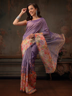 Hiral Fashion Lavender Kota Doria Tissue Silk Floral Digital Print Saree