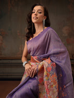 Hiral Fashion Lavender Kota Doria Tissue Silk Floral Digital Print Saree