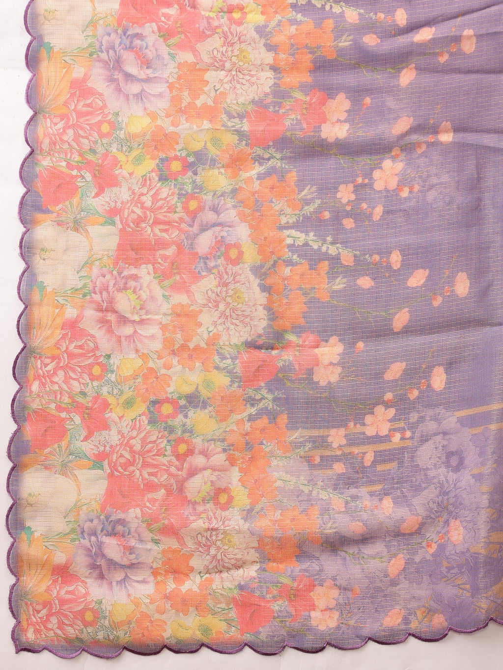 Hiral Fashion Lavender Kota Doria Tissue Silk Floral Digital Print Saree